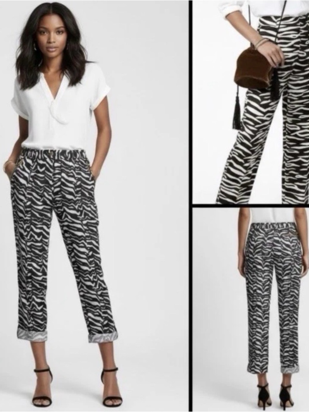 NWOT Calvin Klein 100% Linen Zebra-Print Black & White Relaxed Pants Size M